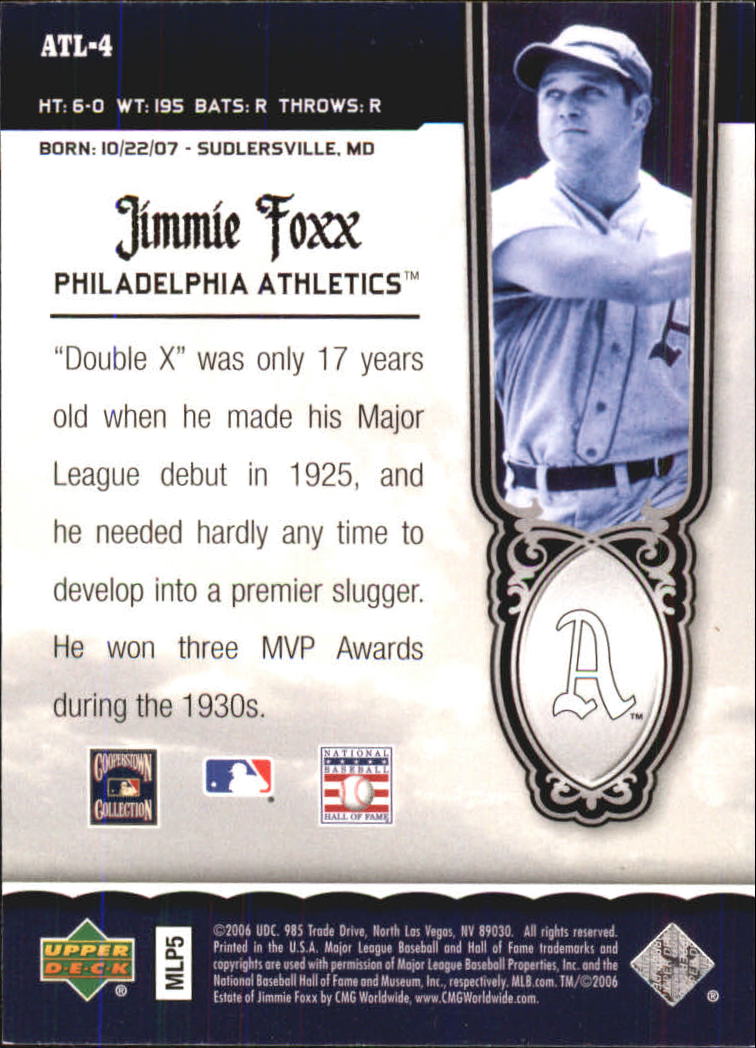 2006 Upper Deck All-Time Legends #AT4 Jimmie Foxx back image