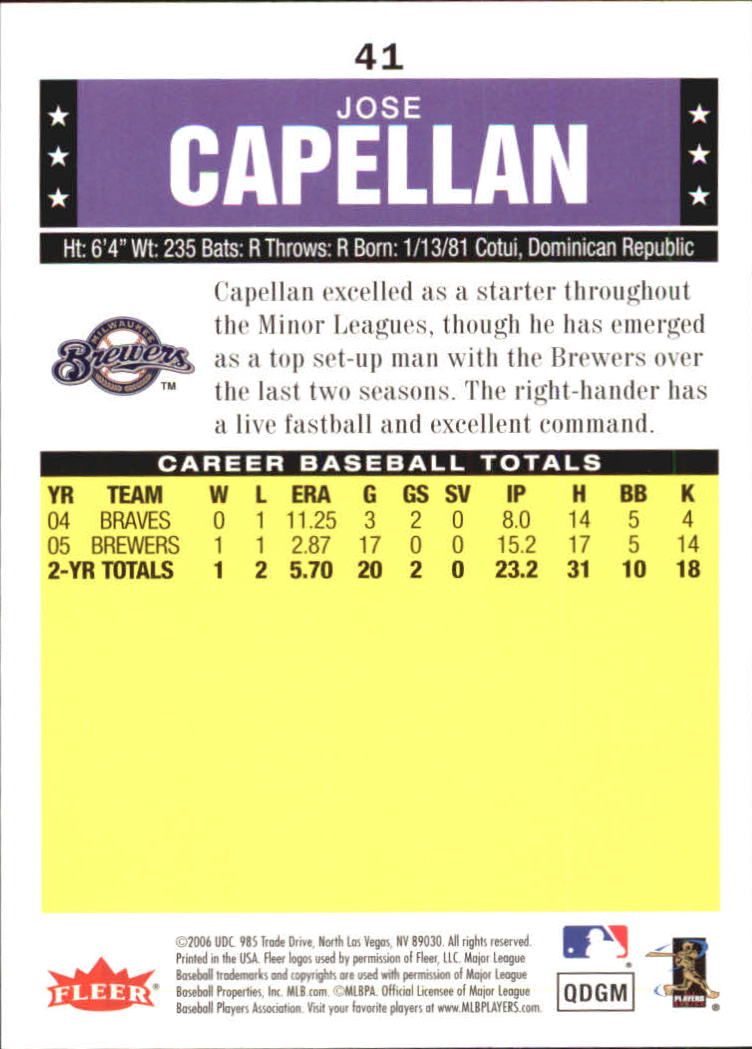 2006 Fleer Tradition #41 Jose Capellan (RC) back image
