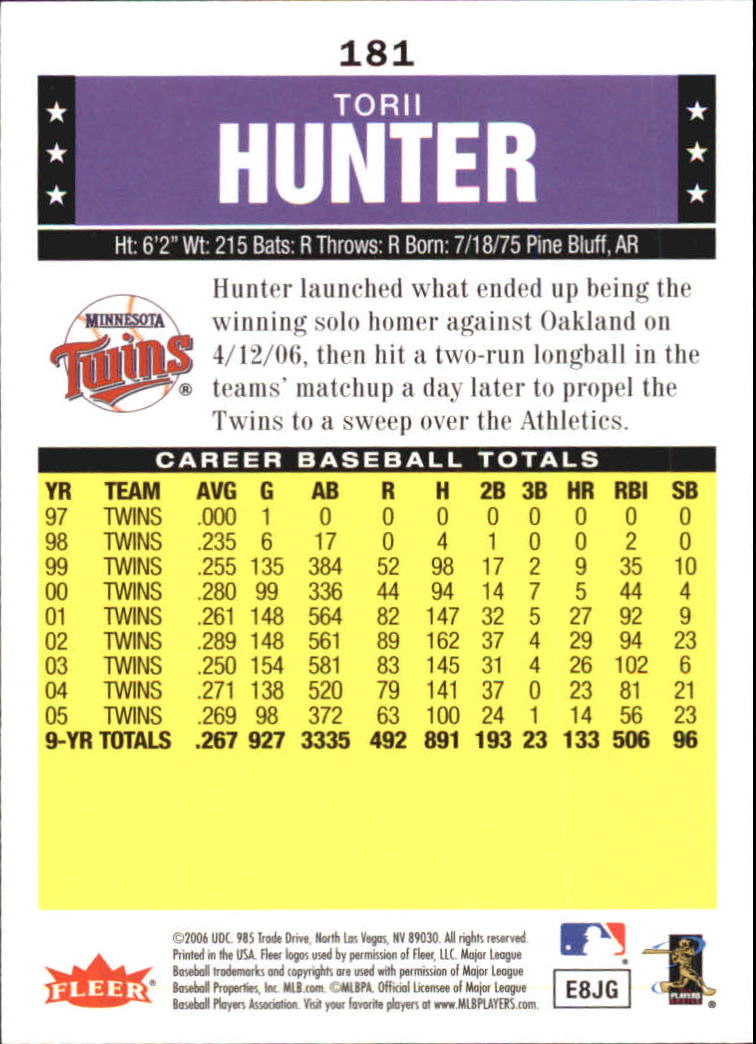 2006 Fleer Tradition #181 Torii Hunter back image