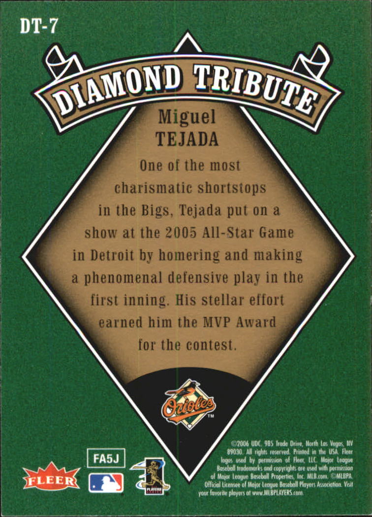 2006 Fleer Tradition Diamond Tribute #DT7 Miguel Tejada back image