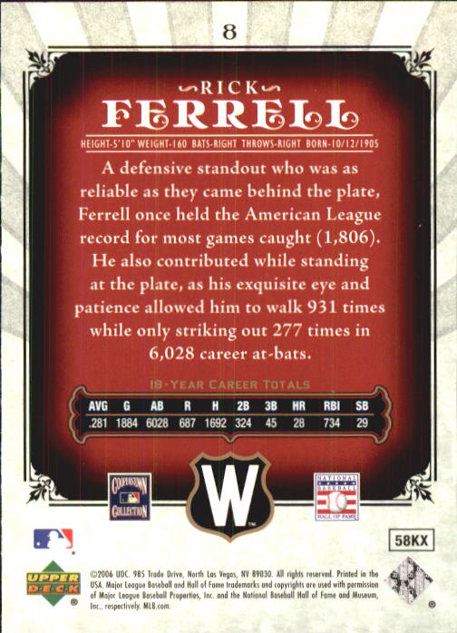2006 SP Legendary Cuts #8 Rick Ferrell back image