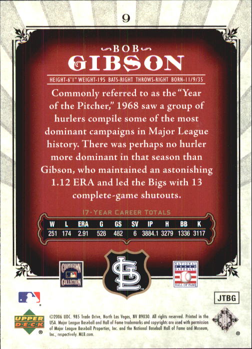 2006 SP Legendary Cuts #9 Bob Gibson back image