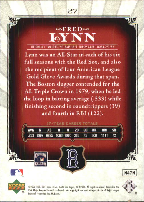 2006 SP Legendary Cuts #27 Fred Lynn back image