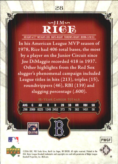 2006 SP Legendary Cuts #28 Jim Rice back image