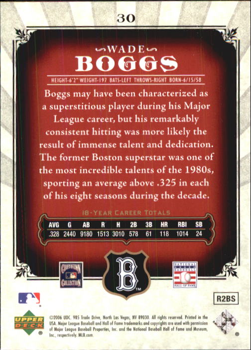 2006 SP Legendary Cuts #30 Wade Boggs back image