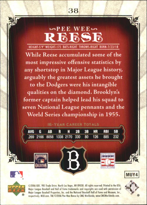 2006 SP Legendary Cuts #38 Pee Wee Reese back image