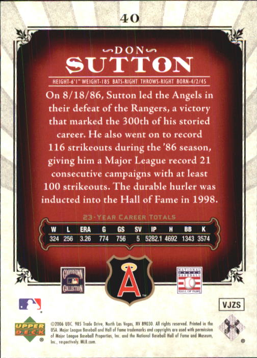 2006 SP Legendary Cuts #40 Don Sutton back image