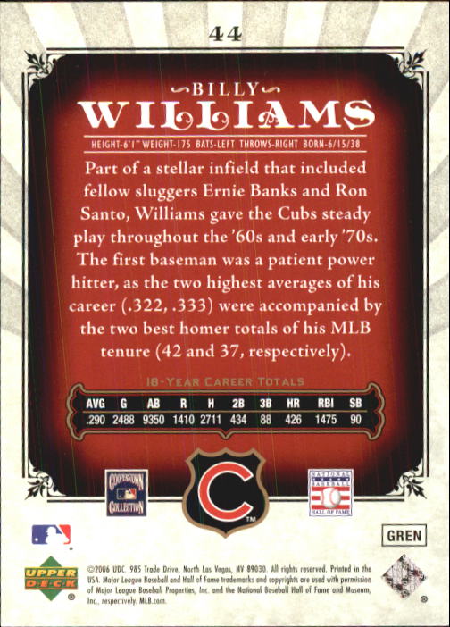 2006 SP Legendary Cuts #44 Billy Williams back image