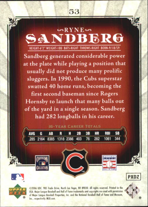 2006 SP Legendary Cuts #53 Ryne Sandberg back image