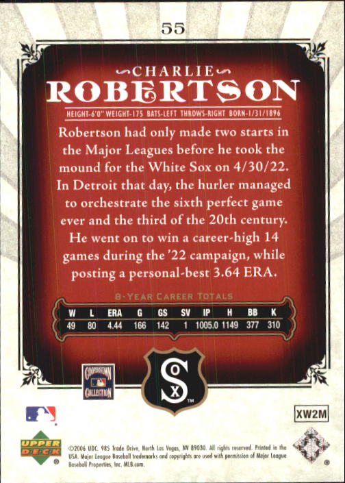 2006 SP Legendary Cuts #55 Charlie Robertson back image