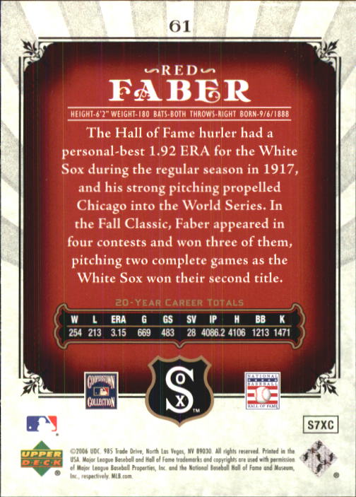 2006 SP Legendary Cuts #61 Red Faber back image