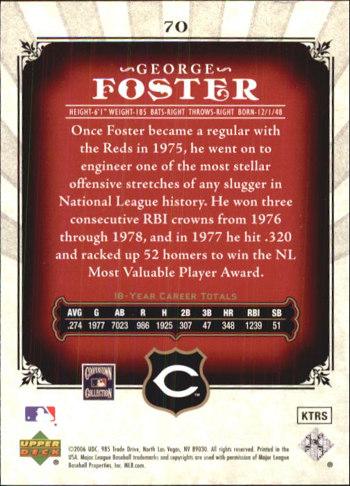 2006 SP Legendary Cuts #70 George Foster back image