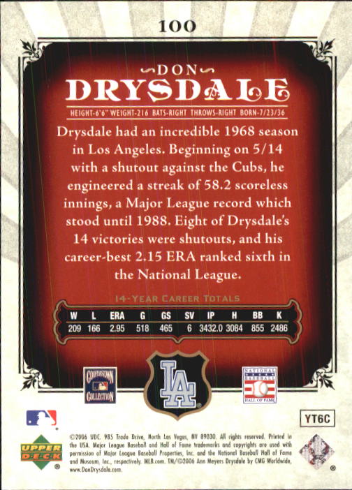 2006 SP Legendary Cuts #100 Don Drysdale back image