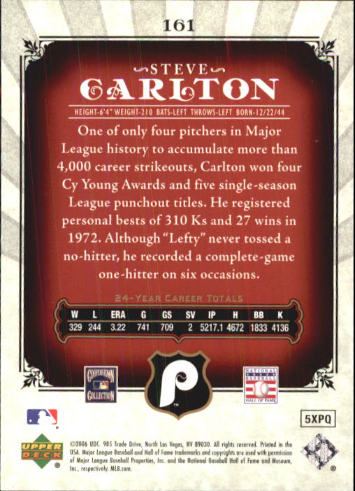2006 SP Legendary Cuts #161 Steve Carlton back image