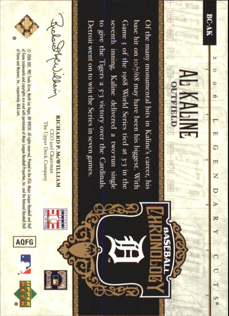 2006 SP Legendary Cuts Baseball Chronology Gold #AK Al Kaline back image