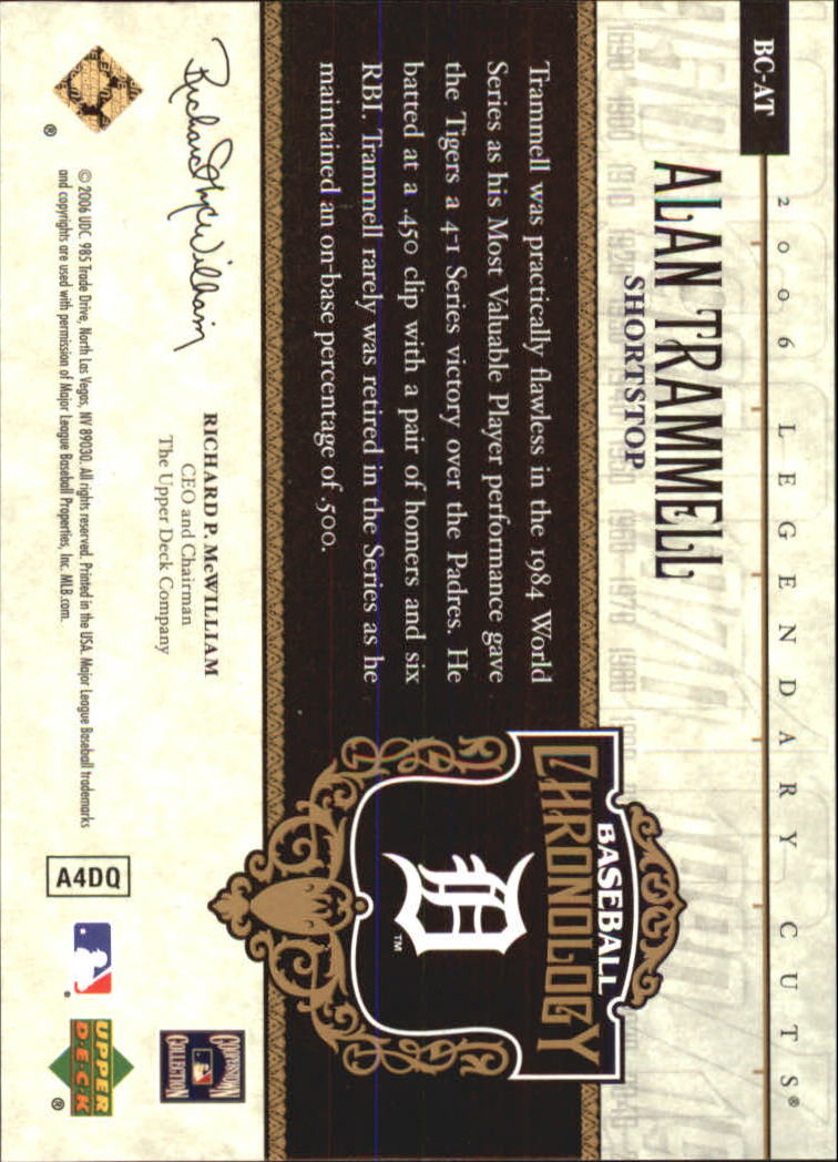 2006 SP Legendary Cuts Baseball Chronology Gold #AT Alan Trammell back image