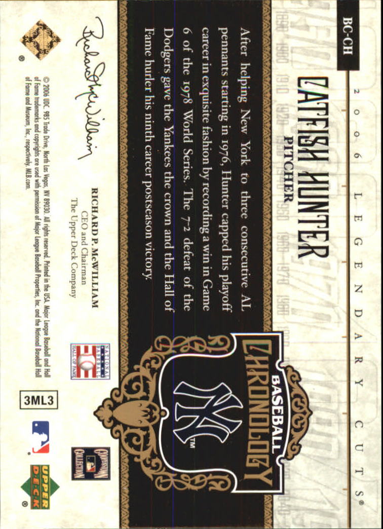 2006 SP Legendary Cuts Baseball Chronology Gold #CH Catfish Hunter back image