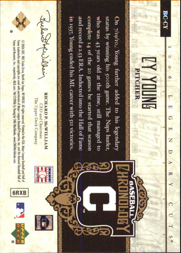2006 SP Legendary Cuts Baseball Chronology Gold #CY Cy Young back image