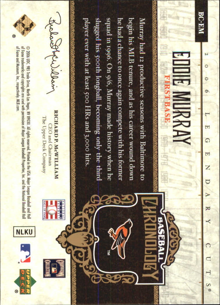 2006 SP Legendary Cuts Baseball Chronology Gold #EM Eddie Murray back image