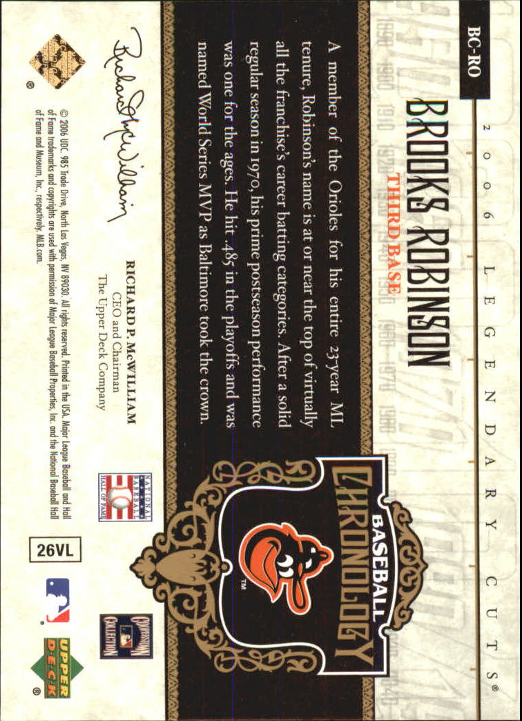 2006 SP Legendary Cuts Baseball Chronology Gold #RO Brooks Robinson back image