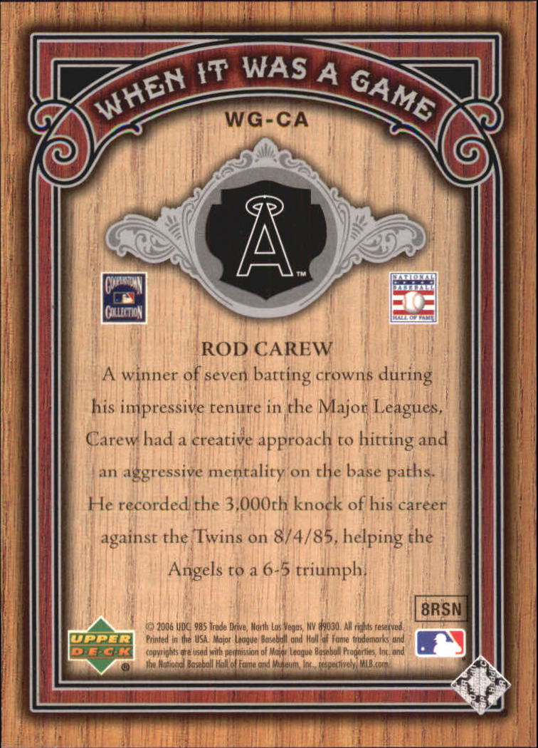 2006 SP Legendary Cuts When It Was A Game Silver #CA Rod Carew back image