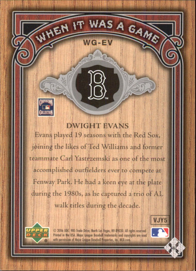 2006 SP Legendary Cuts When It Was A Game Silver #EV Dwight Evans back image
