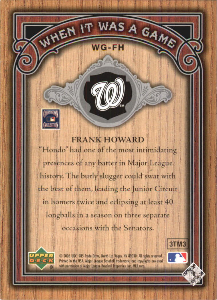 2006 SP Legendary Cuts When It Was A Game Silver #FH Frank Howard back image