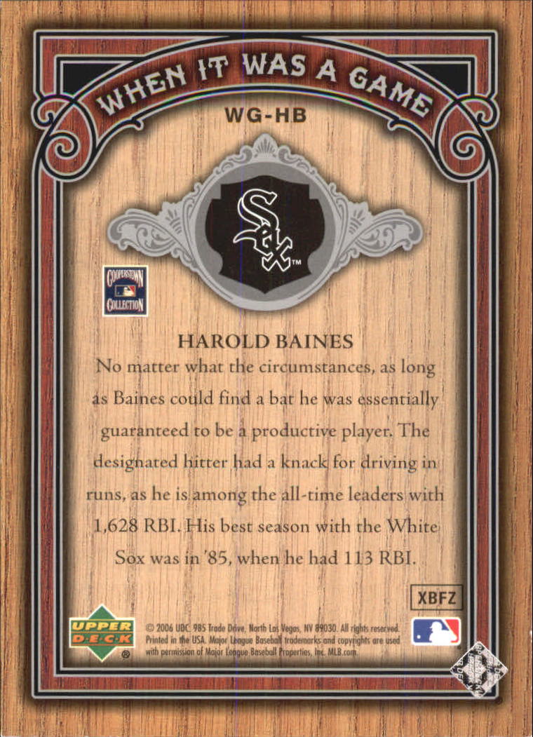 2006 SP Legendary Cuts When It Was A Game Silver #HB Harold Baines back image
