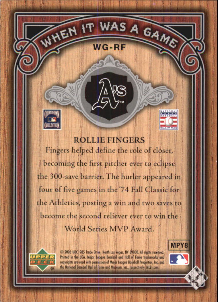2006 SP Legendary Cuts When It Was A Game Silver #RF Rollie Fingers back image