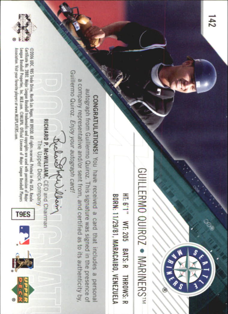 2006 SPx #142 Guillermo Quiroz AU/999 (RC) back image