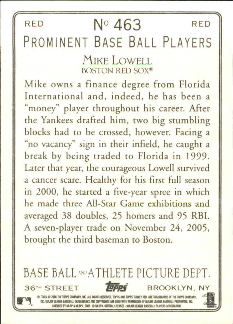 2006 Topps Turkey Red Red #463 Mike Lowell back image