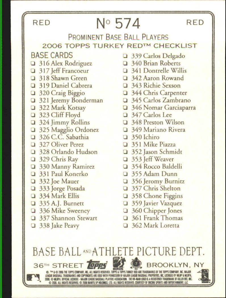 2006 Topps Turkey Red Red #574 Breaking Up Two CL back image
