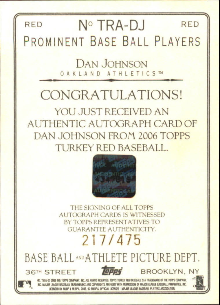 2006 Topps Turkey Red Autographs Red #DJ Dan Johnson B/475 back image