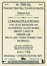 2006 Topps Turkey Red Relics Red #DL Derrek Lee Jsy back image