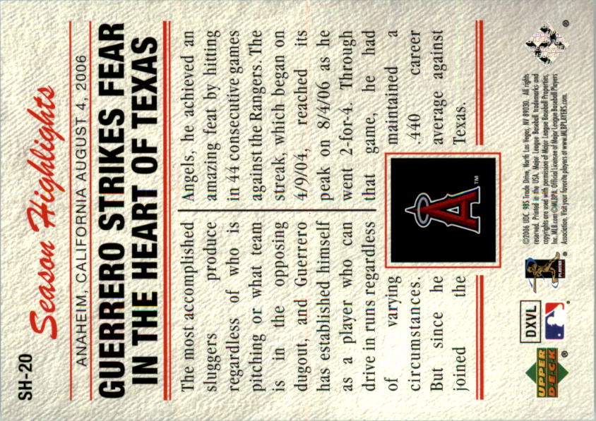 2006 Upper Deck Season Highlights #SH20 Vladimir Guerrero back image