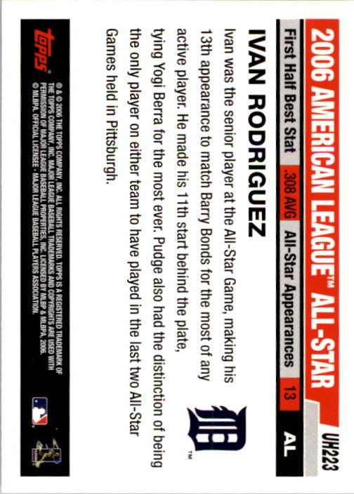 2006 Topps Update #UH223 Ivan Rodriguez AS back image