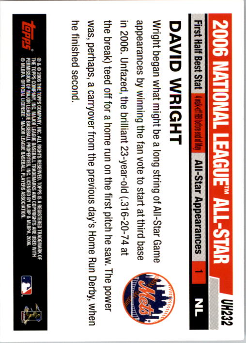 2006 Topps Update #UH232 David Wright AS back image