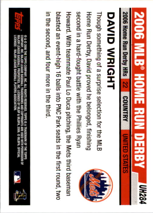 2006 Topps Update #UH284 David Wright HRD back image