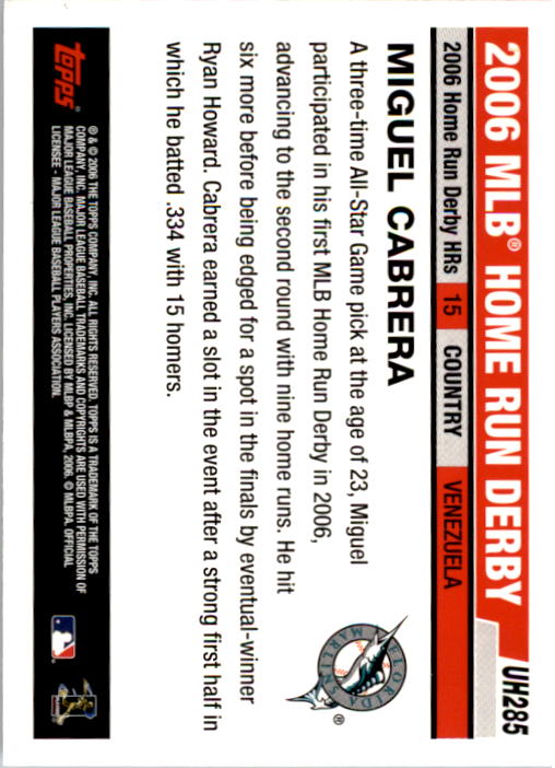 2006 Topps Update #UH285 Miguel Cabrera HRD back image