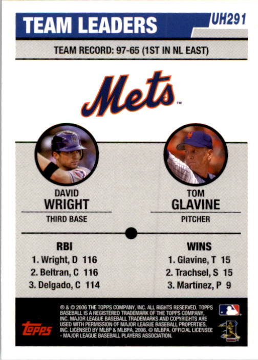 2006 Topps Update #UH291 D.Wright/T.Glavine TL back image