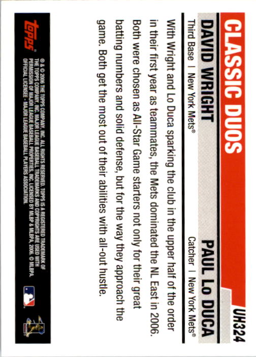 2006 Topps Update #UH324 D.Wright/P.LoDuca CD back image