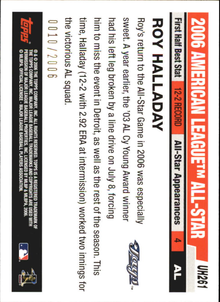 2006 Topps Update Gold #UH261 Roy Halladay AS back image