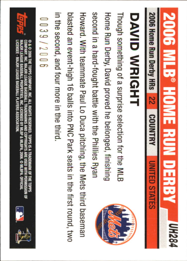 2006 Topps Update Gold #UH284 David Wright HRD back image