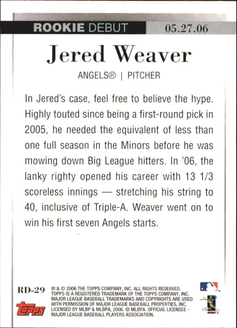 2006 Topps Update Rookie Debut #RD29 Jered Weaver back image