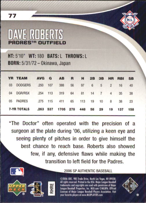 2006 SP Authentic #77 Dave Roberts back image