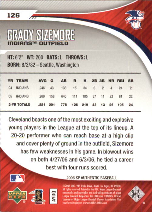 2006 SP Authentic #126 Grady Sizemore back image