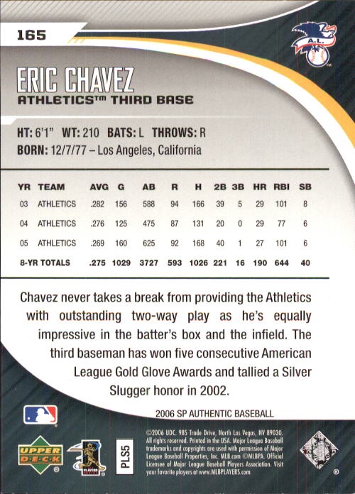 2006 SP Authentic #165 Eric Chavez back image