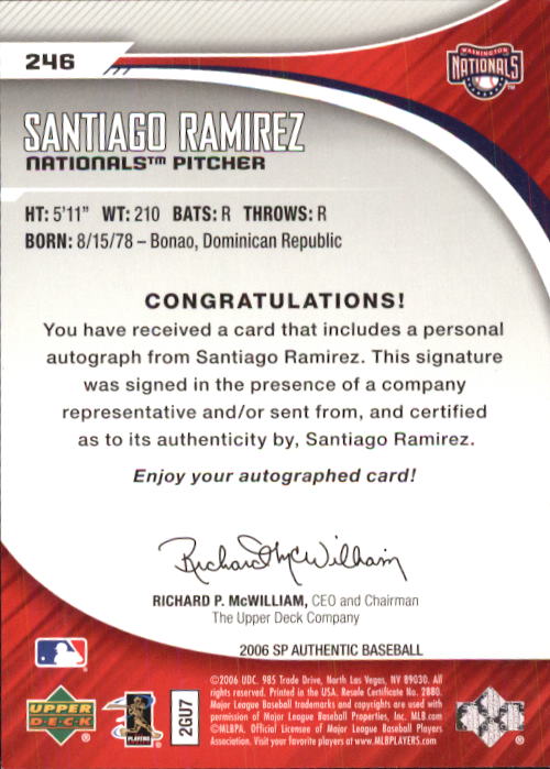 2006 SP Authentic #246 Santiago Ramirez AU/399 (RC) back image