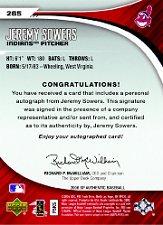 2006 SP Authentic Rookie Signatures Platinum #265 Jeremy Sowers AU back image