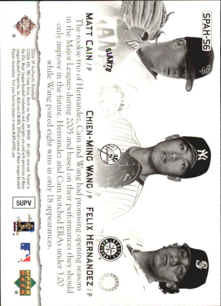 2006 SP Authentic Baseball Heroes #56 Chien-Ming Wang/Matt Cain/Felix Hernandez back image